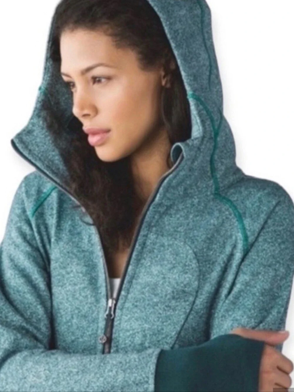 Lululemon Scuba Hoodie Full Zip Heathered Green Gray Thumbholes Size 10